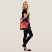 Roze bloempatroon canvas tas (Op model)