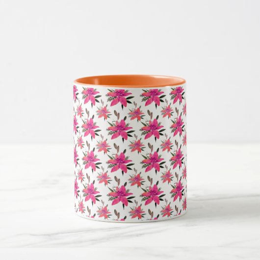 Roze Bloempatroon Design-29500 Mok (Midden)