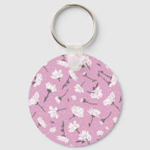 Roze Bloempatroon Design - Elegante Bloemkunst Sleutelhanger