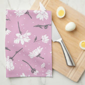 Roze Bloempatroon Design - Elegante Bloemkunst Theedoek (Quarter Fold)