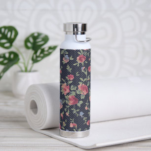 roze bloempatroon en pooldot waterfles