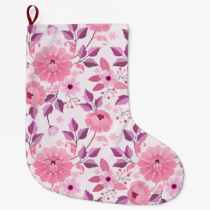Roze bloempatroon met elegante bloesems grote kerstsok