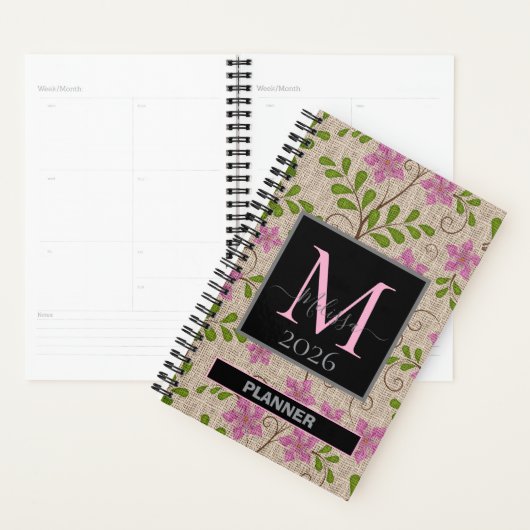  Roze Bloempatroon  naam Planner (Display)
