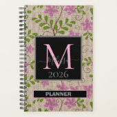  Roze Bloempatroon  naam Planner (Voorkant)