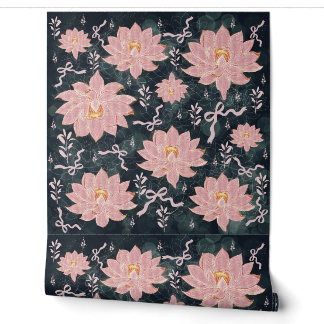 Roze bloempatroon op donkere achtergrond – Elegant Behang
