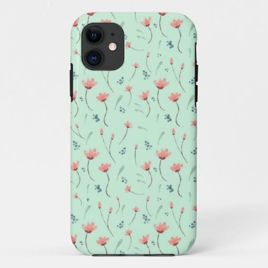 roze bloempatroon op munt groen Case-Mate iPhone case (Achterkant)