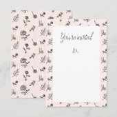 Roze Bloempatroon Uitnodiging Kaart (Voorkant / Achterkant)