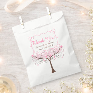 Roze bloemrijke baby shower met vogel bedankt bedankzakje