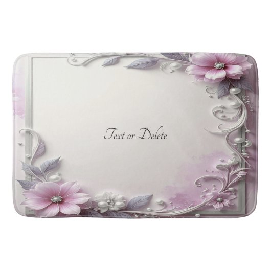 Roze bloemrijke badmat met frame (Voorkant)