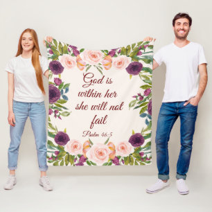 Roze Bloemrijke Bijbelvers God Binnen Haar Fleece Deken