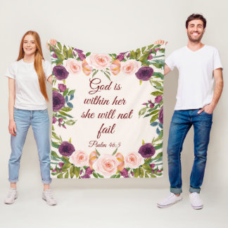 Roze Bloemrijke Bijbelvers God Binnen Haar Fleece Deken