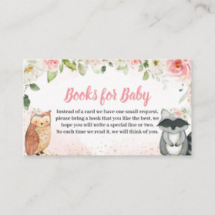 Roze bloemrijke bos baby shower boeken voor baby informatiekaartje