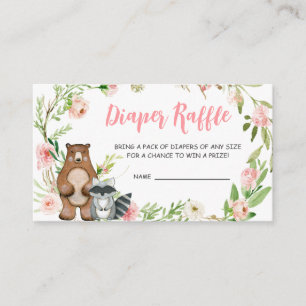 Roze bloemrijke bosbaby shower luierraffle informatiekaartje
