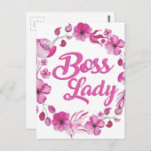 Roze Bloemrijke Boss Lady Design Briefkaart (Voorkant / Achterkant)