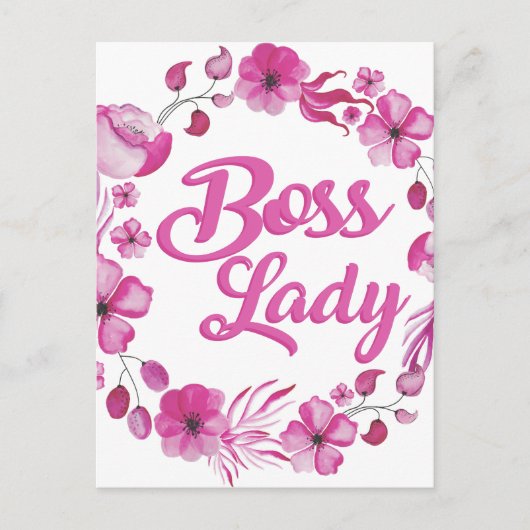 Roze Bloemrijke Boss Lady Design Briefkaart (Voorkant)