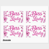 Roze Bloemrijke Boss Lady Design Rechthoekige Sticker (Vel)