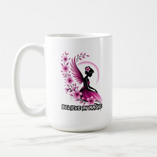 Roze Bloemrijke Fee-Silhouet Koffiemok (Links)