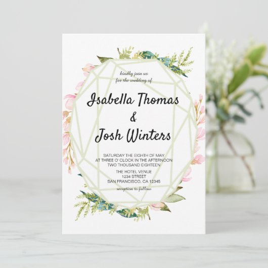 Roze bloemrijke groene bladwerklijst kristallen br kaart (Staand voorkant)