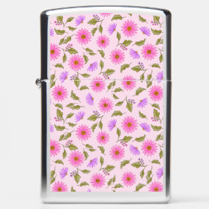 Roze Bloemrijke Kanten Madeliefje Zippo Aansteker