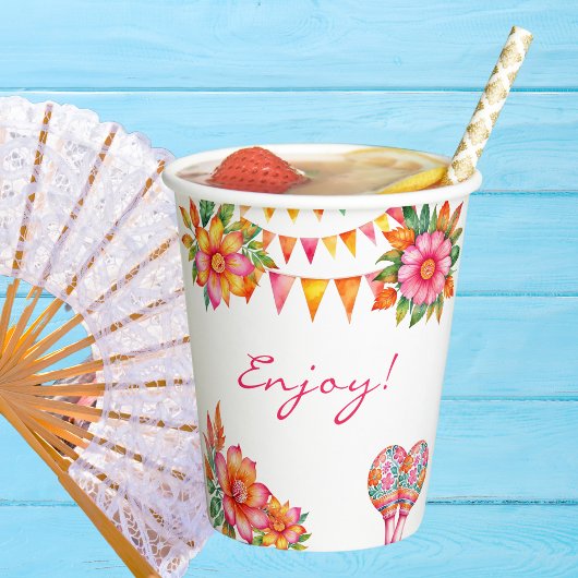 Roze Bloemrijke Kleurrijke Fiesta Bruidsmeisjesfee Papieren Bekers
