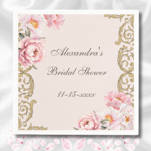 Roze bloemrijke Rococo vintage pioen bruidsdouche Servet