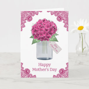 Roze bloemrijke rustieke kant Hydrangea Moederdag Kaart
