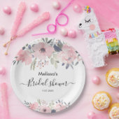 Roze Bloemrijke Script Landelijke Bruidsdouche Papieren Bordje (Feest)