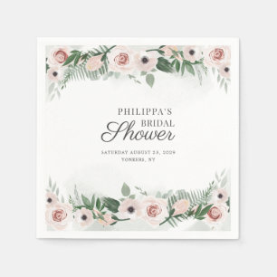 Roze Bloemrijke Script Trendy Waterverf Bruiloftsf Servet