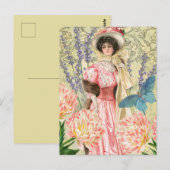 Roze bloemrijke victoriaanse vrouw Regency Briefkaart (Voorkant / Achterkant)