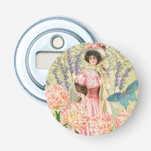 Roze Bloemrijke Victoriaanse Vrouw Regency Button Flesopener
