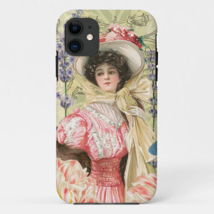 Roze Bloemrijke Victoriaanse Vrouw Regency iPhone 11 Hoesje