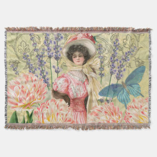 Roze Bloemrijke Victoriaanse Vrouw Regency Deken