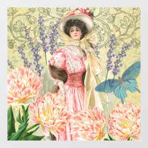 Roze Bloemrijke Victoriaanse Vrouw Regency Raamsticker
