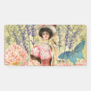 Roze Bloemrijke Victoriaanse Vrouw Regency Spandoek
