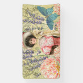 Roze Bloemrijke Victoriaanse Vrouw Regency Spandoek (Verticaal)