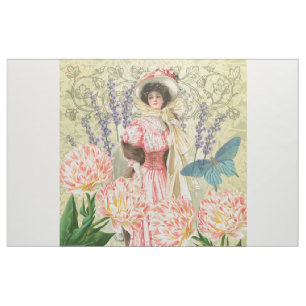 Roze Bloemrijke Victoriaanse Vrouw Regency Stof