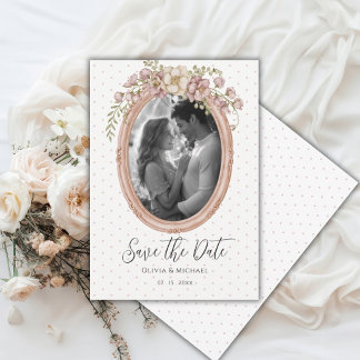 Roze bloemrijke vintage lijst foto save the date