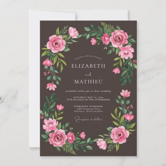 Roze Bloemrijke Weelderige Romantische Bruiloft Kaart (Voorkant)