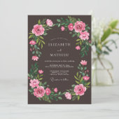 Roze Bloemrijke Weelderige Romantische Bruiloft Kaart (Staand voorkant)