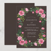Roze Bloemrijke Weelderige Romantische Bruiloft Kaart (Voorkant / Achterkant)