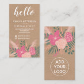 Roze bloemroze bouquet brown kraft hallo script visitekaartje (Voorkant / Achterkant)