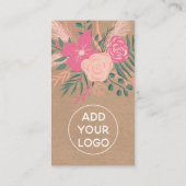 Roze bloemroze bouquet brown kraft hallo script visitekaartje (Achterkant)