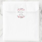 Roze Bloemrozen Waterverf Script Bedankt Ronde Sticker (Tas)