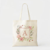 Roze bloemrozenmonogram tote bag (Voorkant)