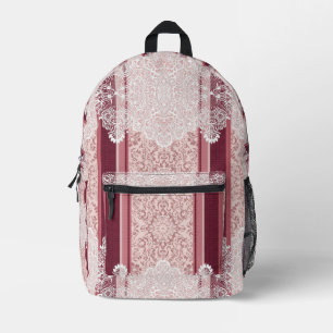Roze bloemslaceprint AI-kunst Bedrukte Rugzak