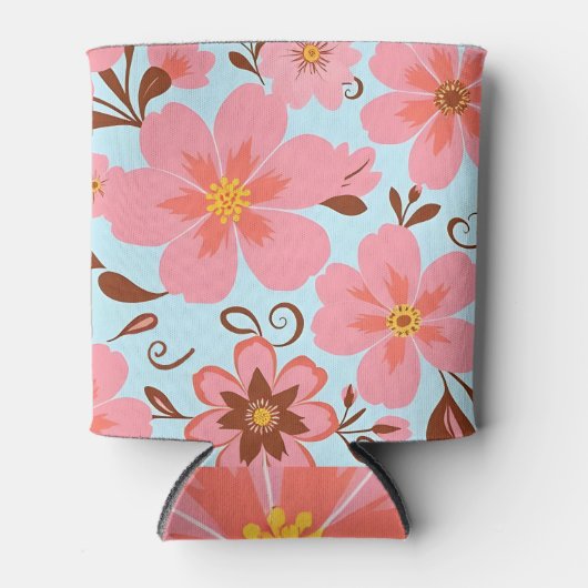 Roze Bloemstemming – Pastel Vibes-Retro bloemen Blikjeskoeler (Voorkant)