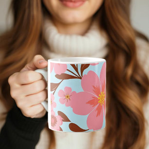 Roze Bloemstemming – Pastel Vibes-Retro bloemen Koffiemok