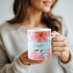 Roze Bloemstemming – Pastel Vibes-Retro bloemen Koffiemok