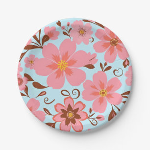 Roze Bloemstemming – Pastel Vibes-Retro bloemen Papieren Bordje