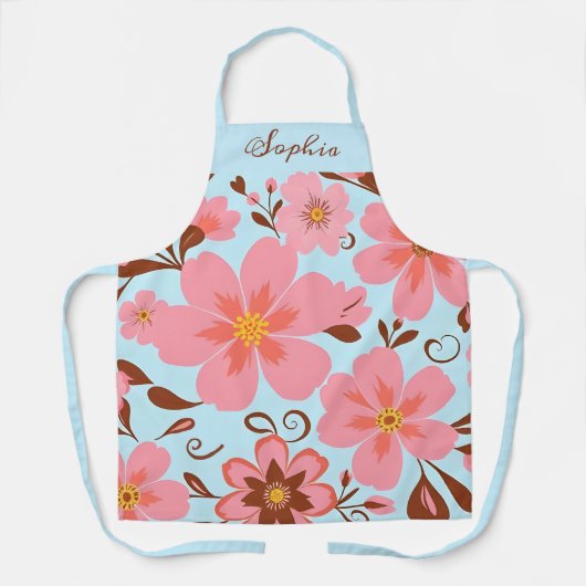 Roze Bloemstemming – Pastel Vibes-Retro bloemen Schort (Voorkant)